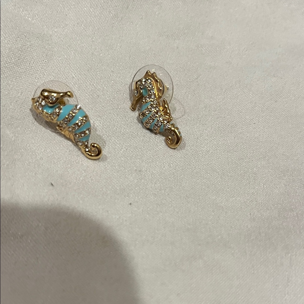 Kate Spade Gold and Blue Seahorse Earrings